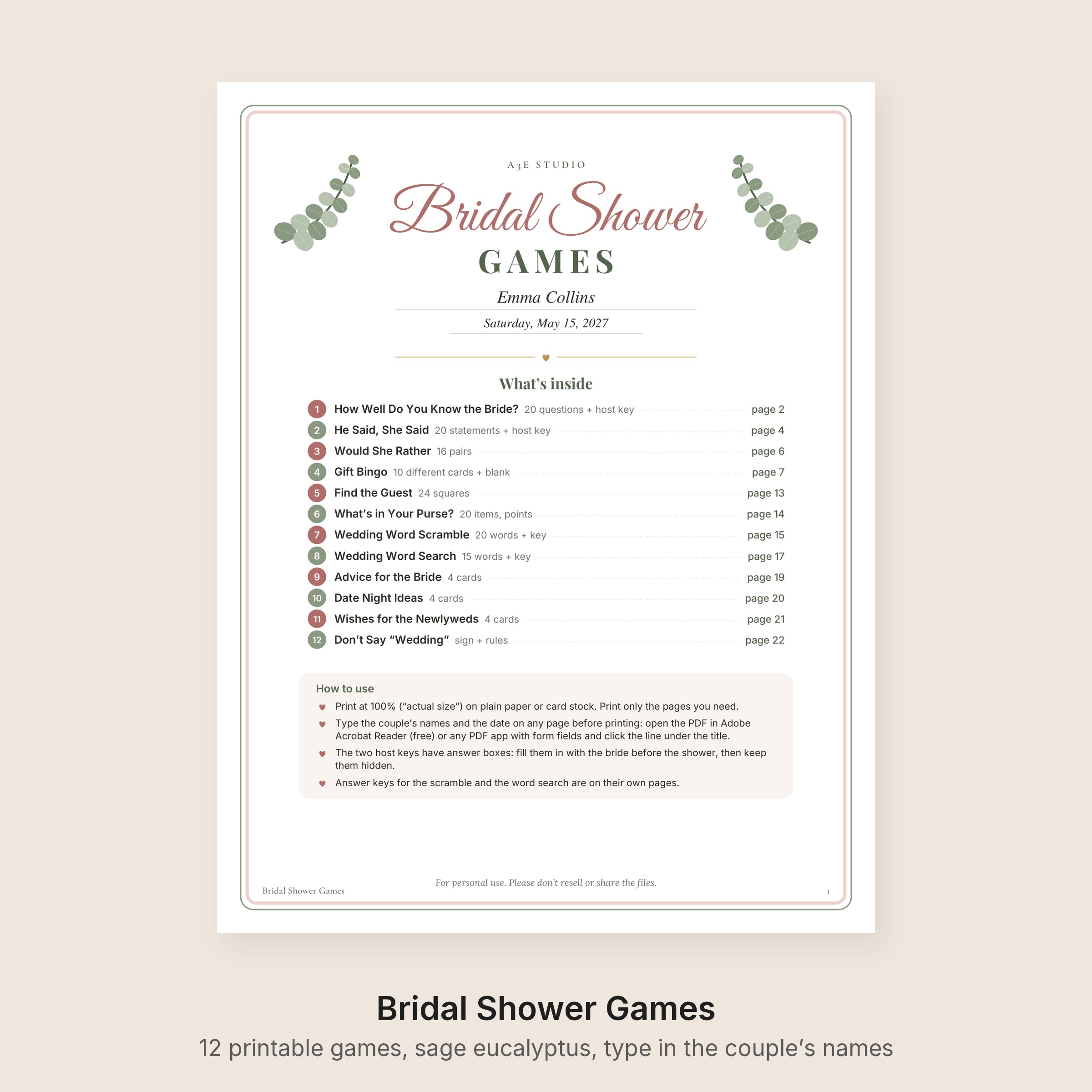 Bridal Shower Games Bundle