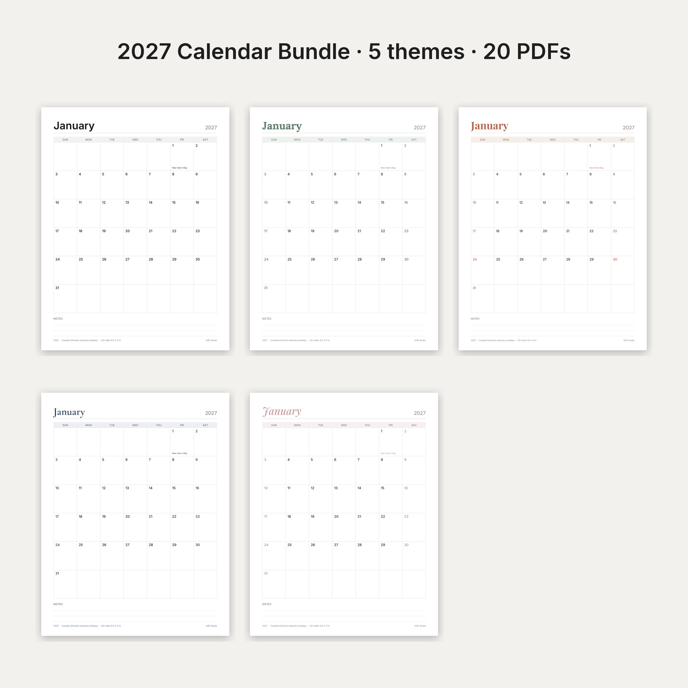 2027 Printable Calendar Bundle