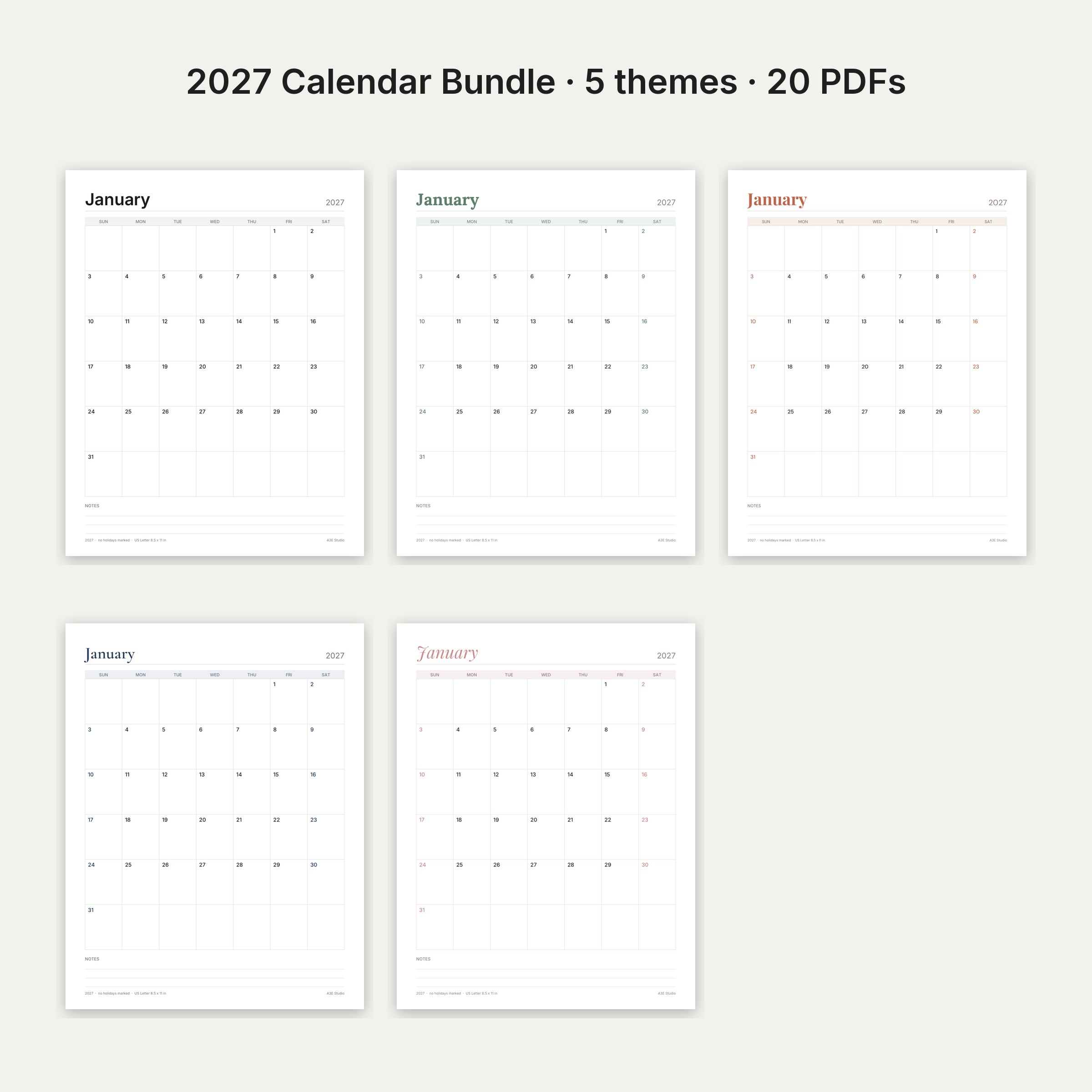 2027 Printable Calendar Bundle