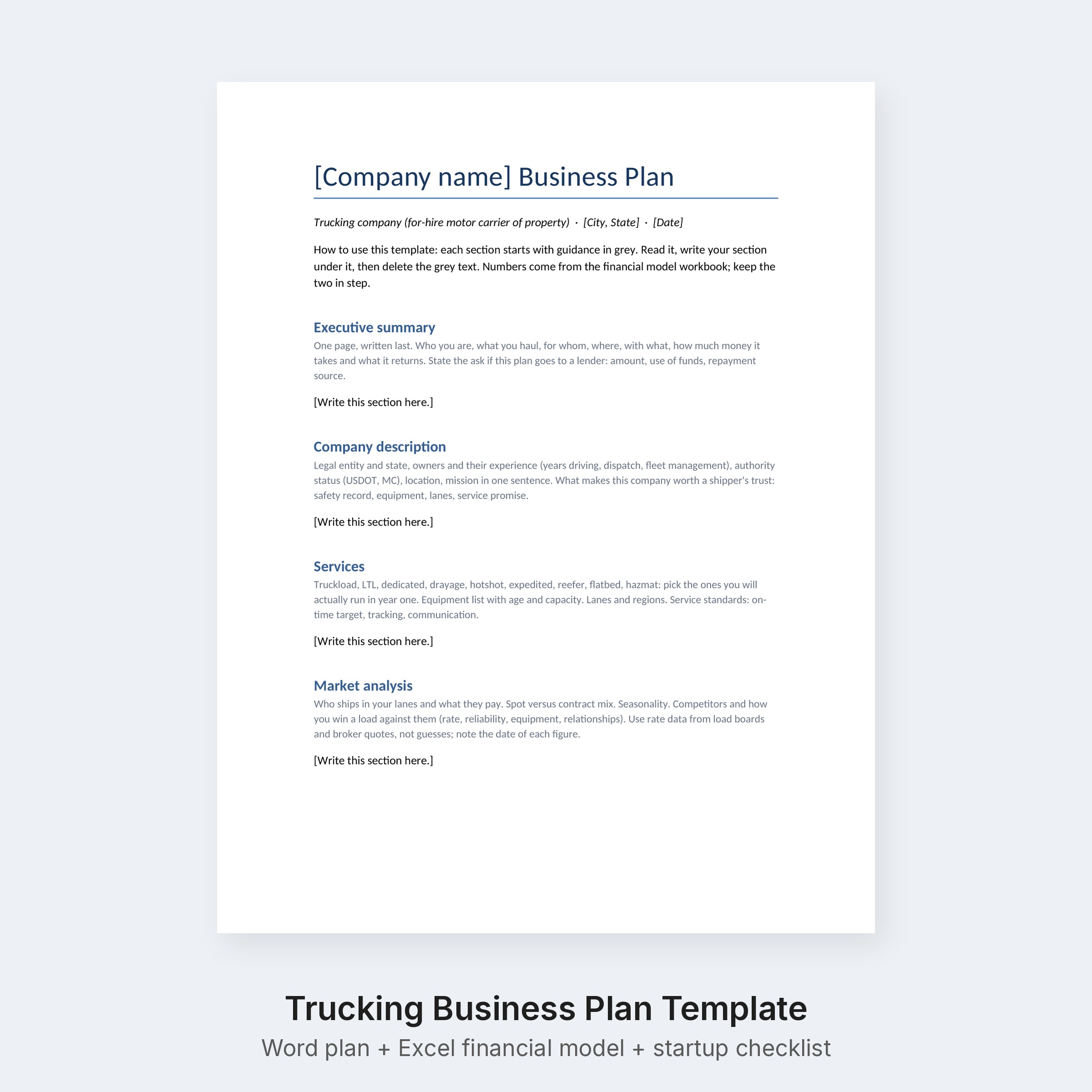 Trucking Business Plan Template