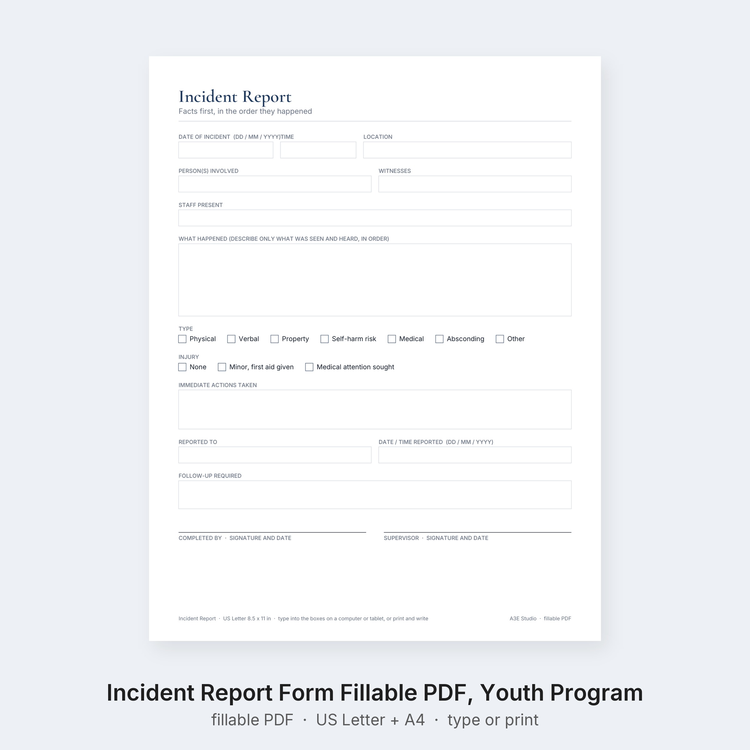 Incident Report Form Fillable PDF