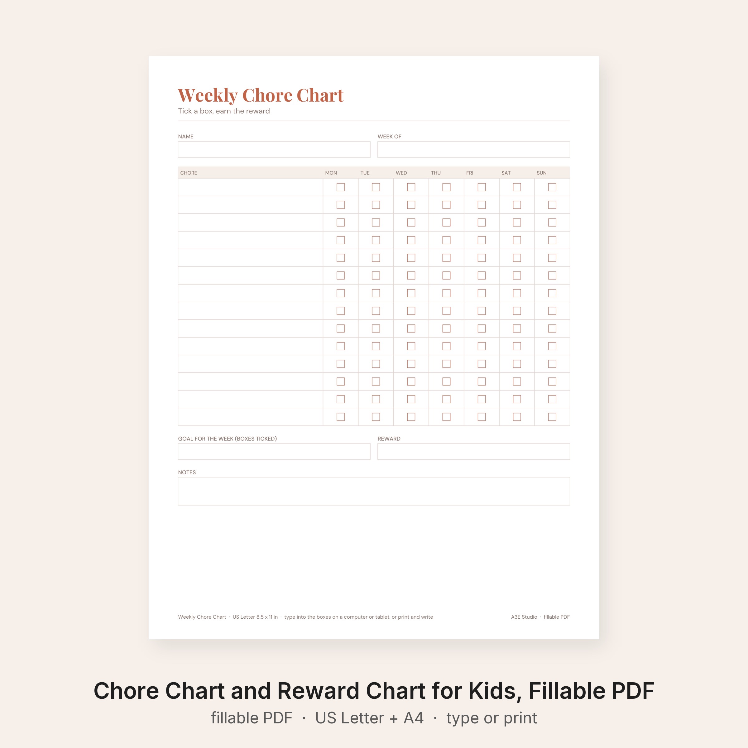 Chore Chart and Reward Chart for Kids
