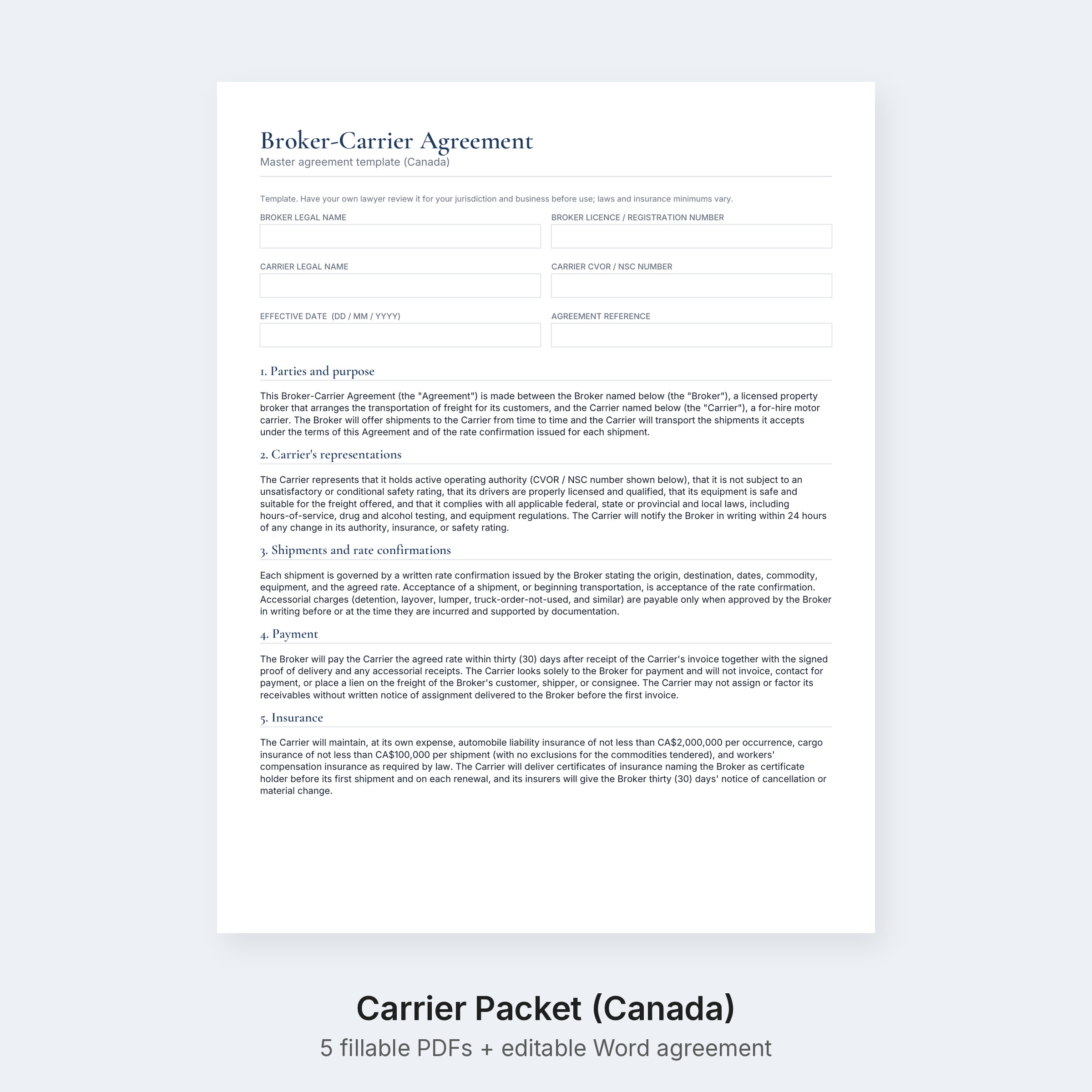 Carrier Packet Template Canada