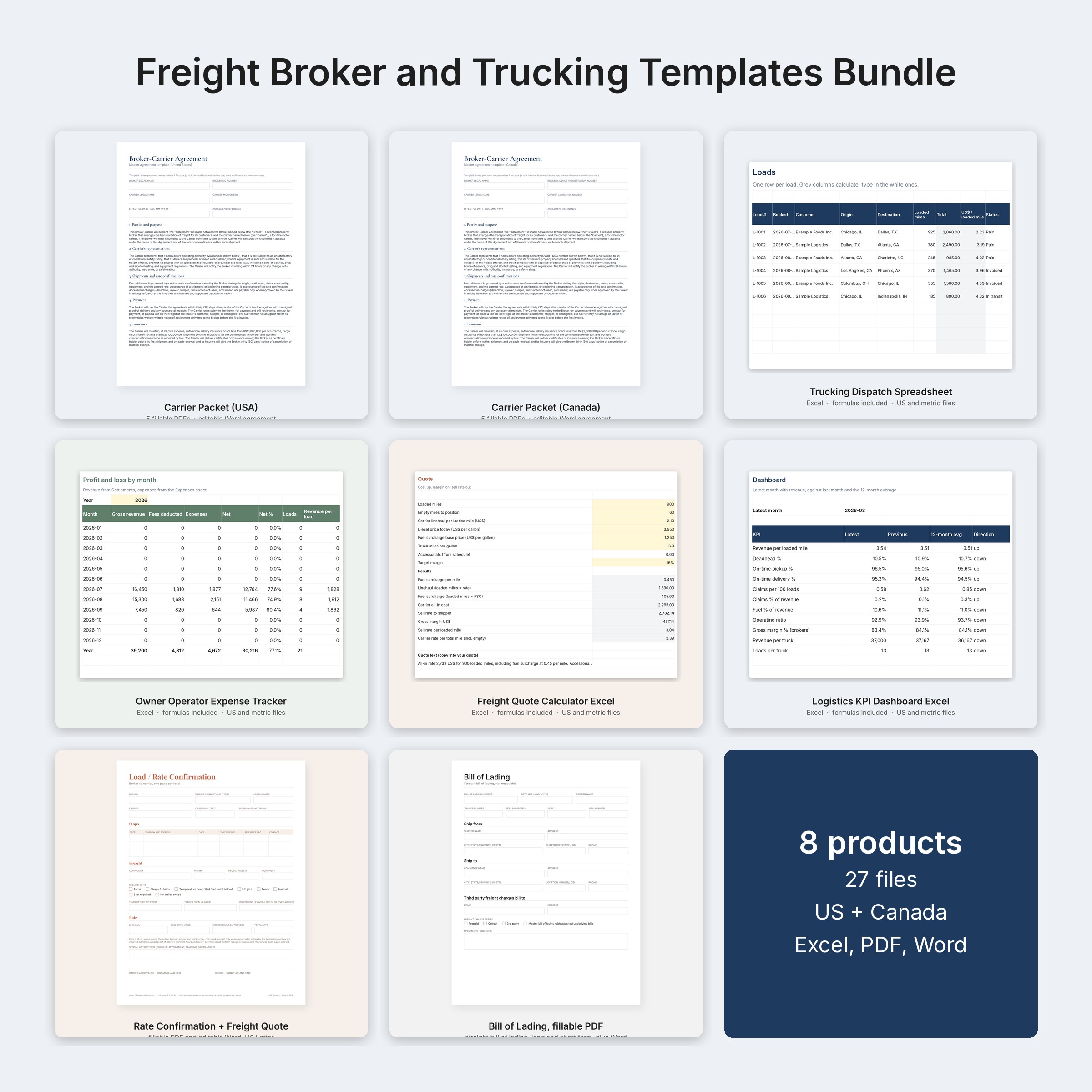 Freight Broker and Trucking Templates Bundle