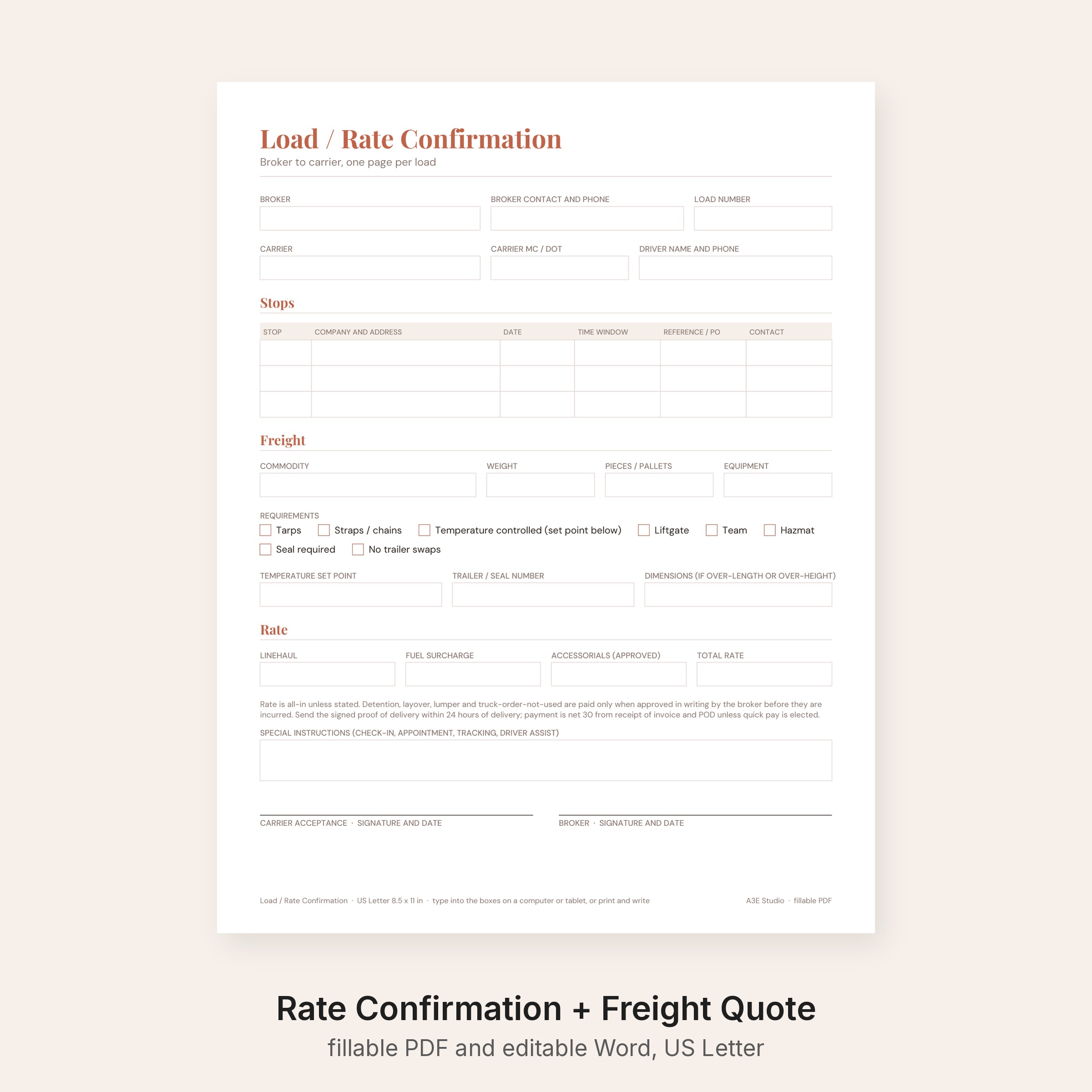 Rate Confirmation Template and Freight Quote