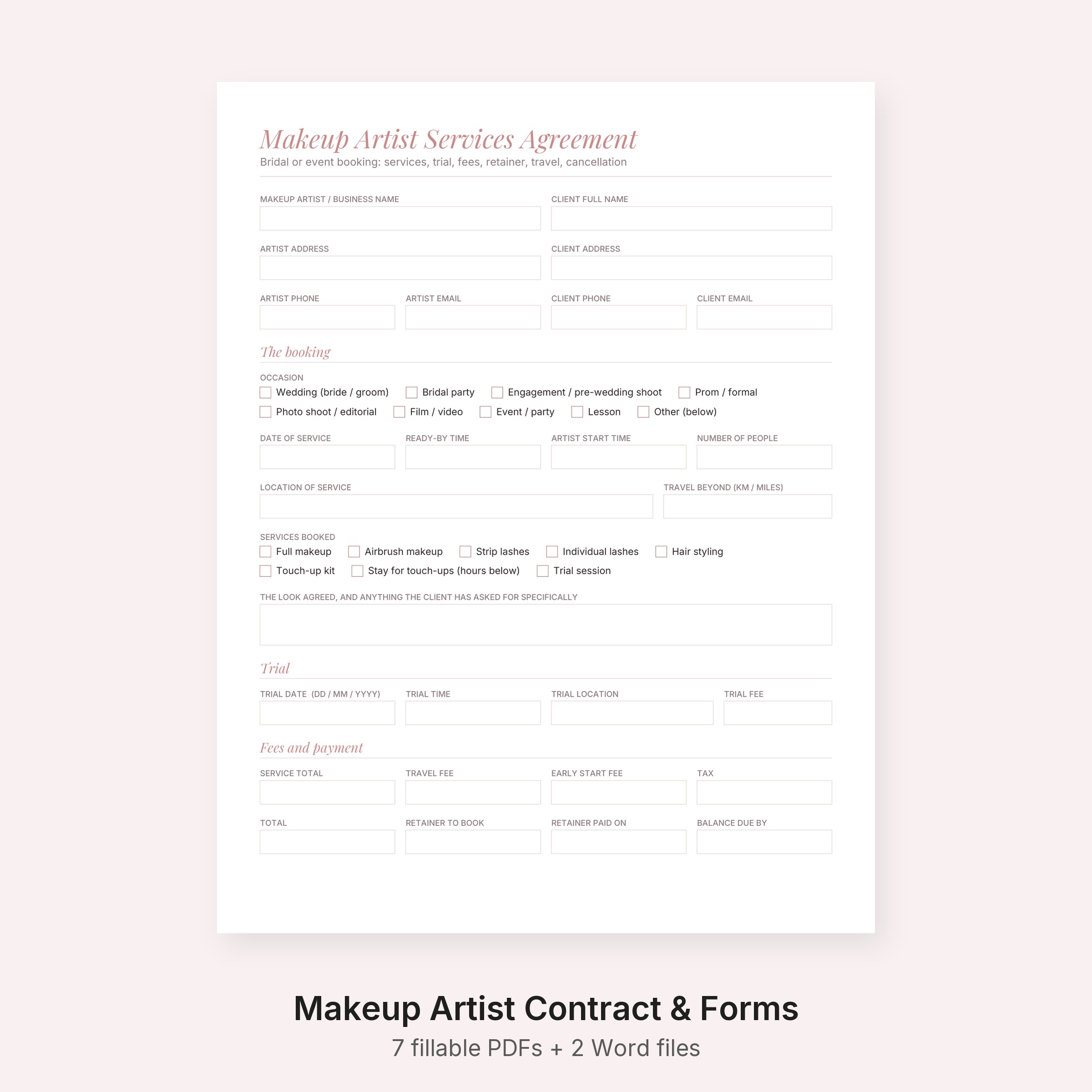Makeup Artist Contract Template and MUA Forms Kit