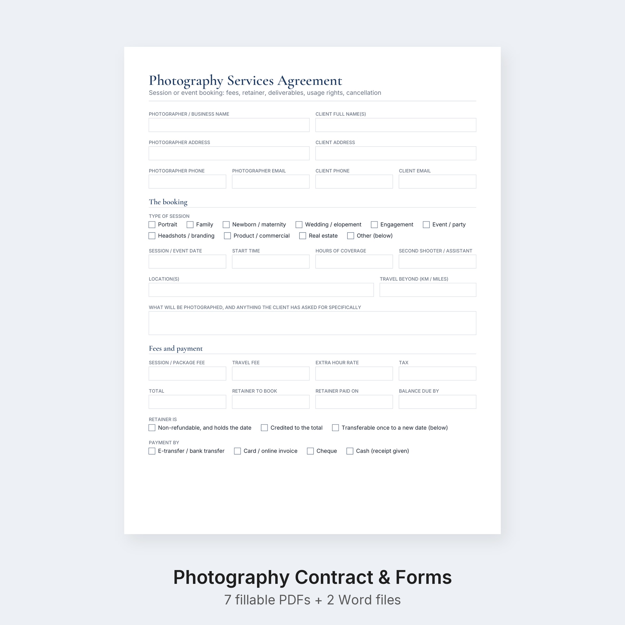 Photography Contract Template and Photographer Forms Kit