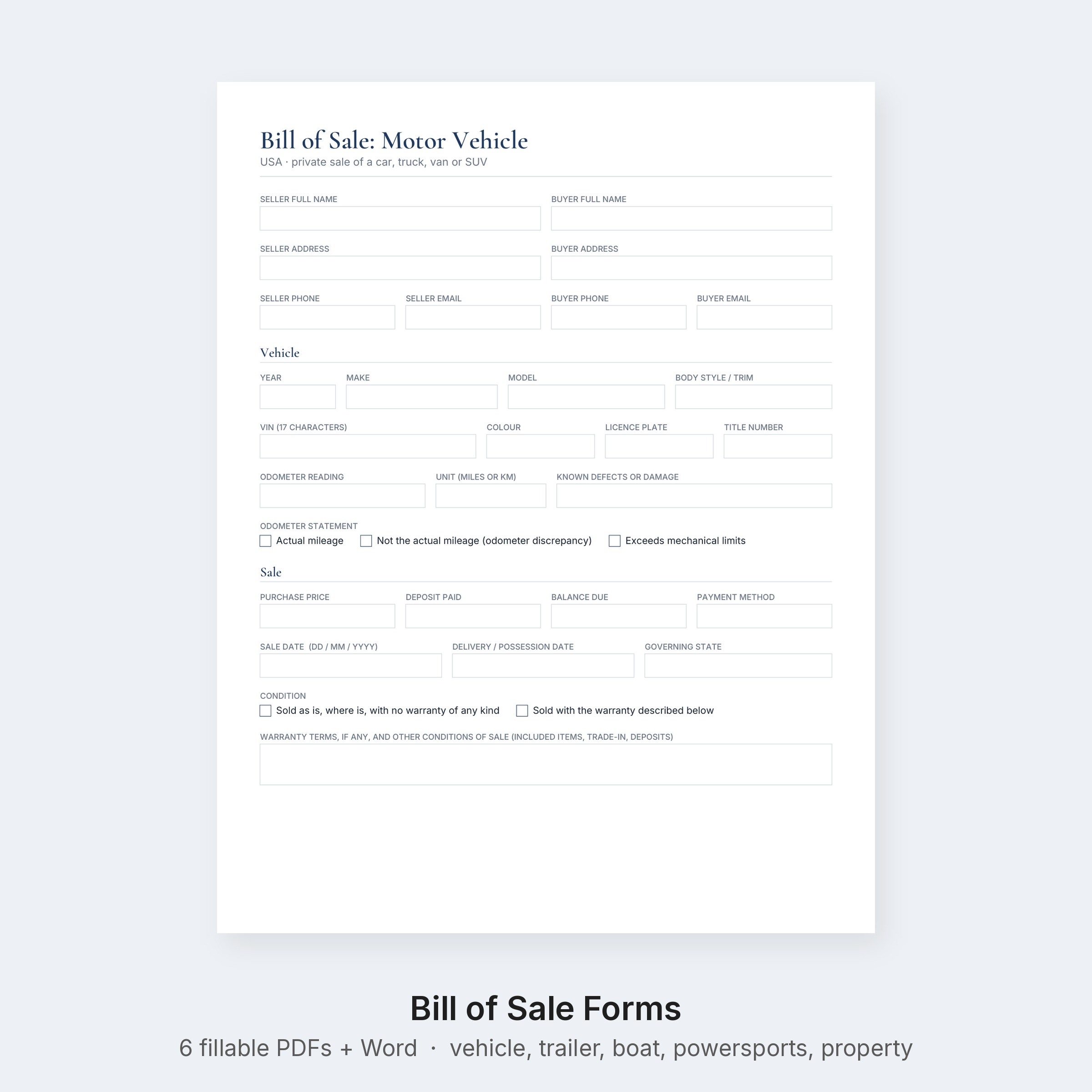 Bill of Sale Template